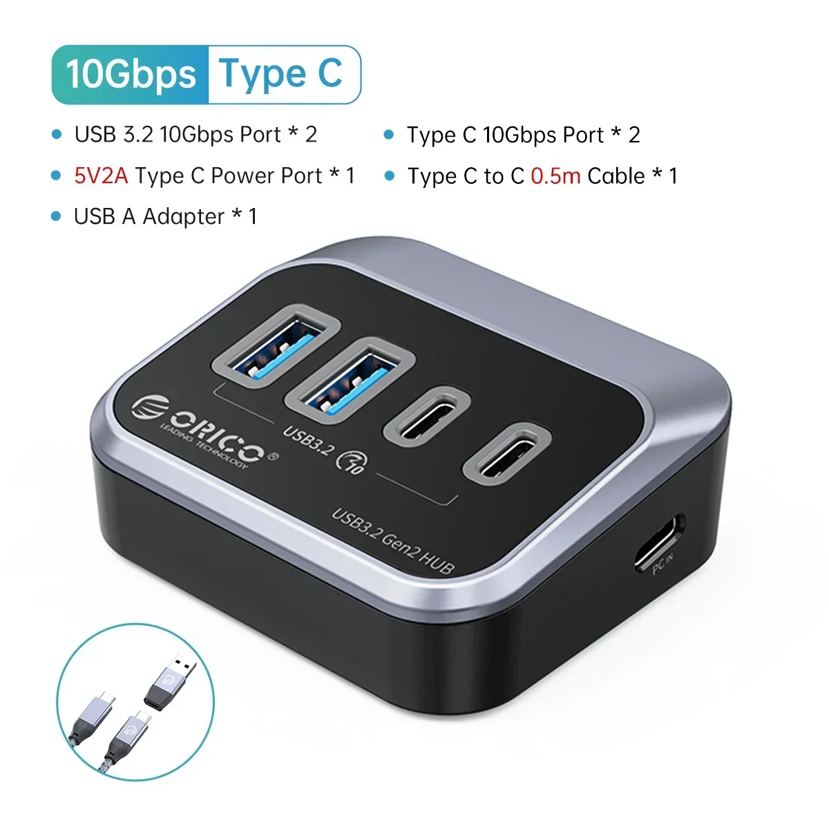 ORICO ABS Aangedreven 5Gbps HUB PD18W Oplaadbare USB 3.2 Type C Hub Kaartlezer Splitter Met Stroomadapter voor Desktop PC Accessoires
