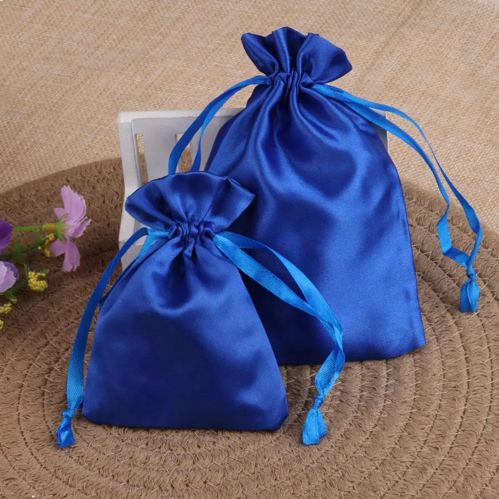 Bolsa de regalo de joyería de seda de lujo, bolsa de satén con cordón para fiesta de boda, embalaje de dulces, 10 unidades por lote, 8x10cm, 10x15cm