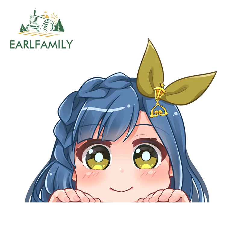 EARLFAMILY 13cm x 11.1cm Blue Hair Anime Girl Kawaii Peeking Car Stickers Peeker Sunscreen Cute Decal Amusing Accessories