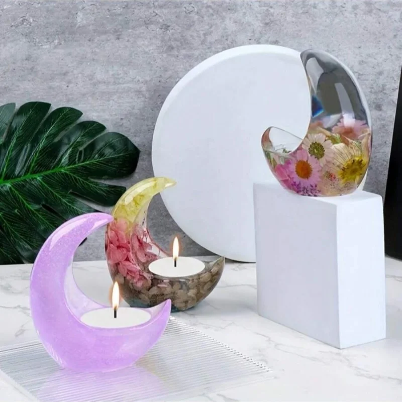 القمر على شكل شمعة حامل الراتنج قالب ثلاثية الأبعاد الجبس قالب من السيليكون للشموع الطين الحرف ديكور المنزل الصب