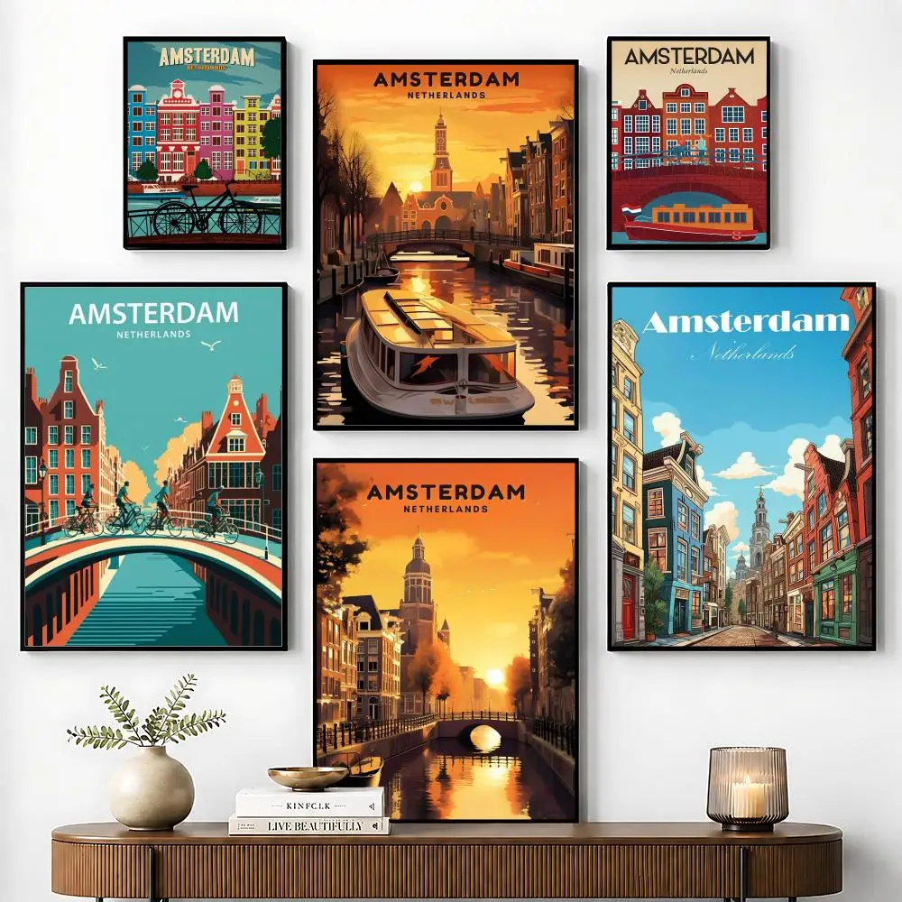 Amsterdam Netherlands Poster Perfect Sticker Self Adhesive for Office Home Theater Wall Art Decor Fancy Gift