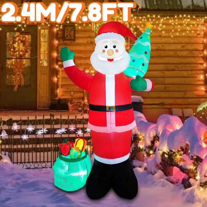 2.4M/7.8FT Opblaasbare Kerstman Holding Kerstboom Licht LED Home Decor Speelgoed Yard Xmas Vakantie Benodigdheden Party ornamenten