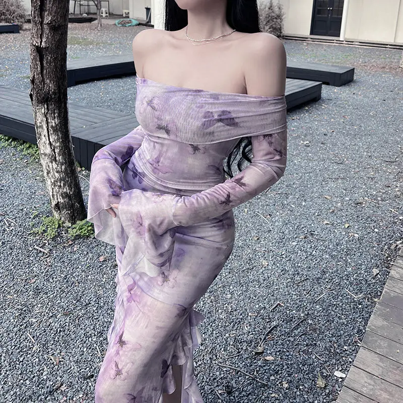 Robes à manches longues pour femmes, robe de soirée de mariage, printemps, rubans en Satin appliqués, volants, taille basse, Style français plissé