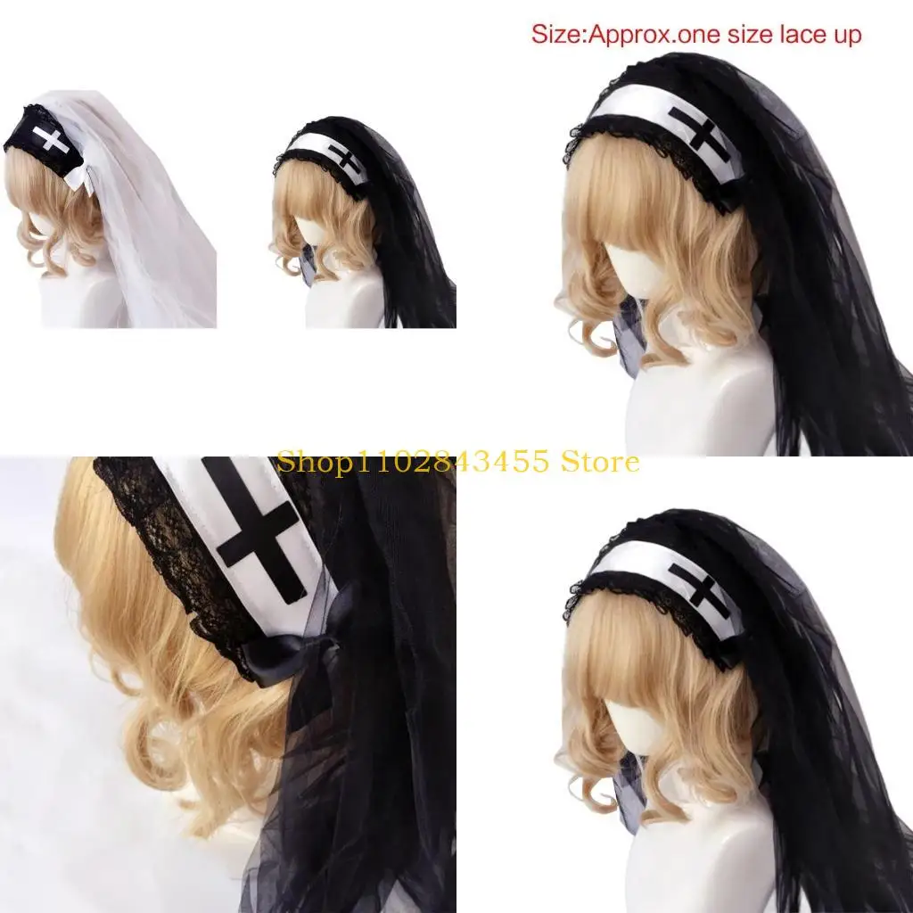 

49MC Черная кружевная вуаль с крестиками, повязка на голову в стиле Лолит, вуаль на Хэллоуин с расческой