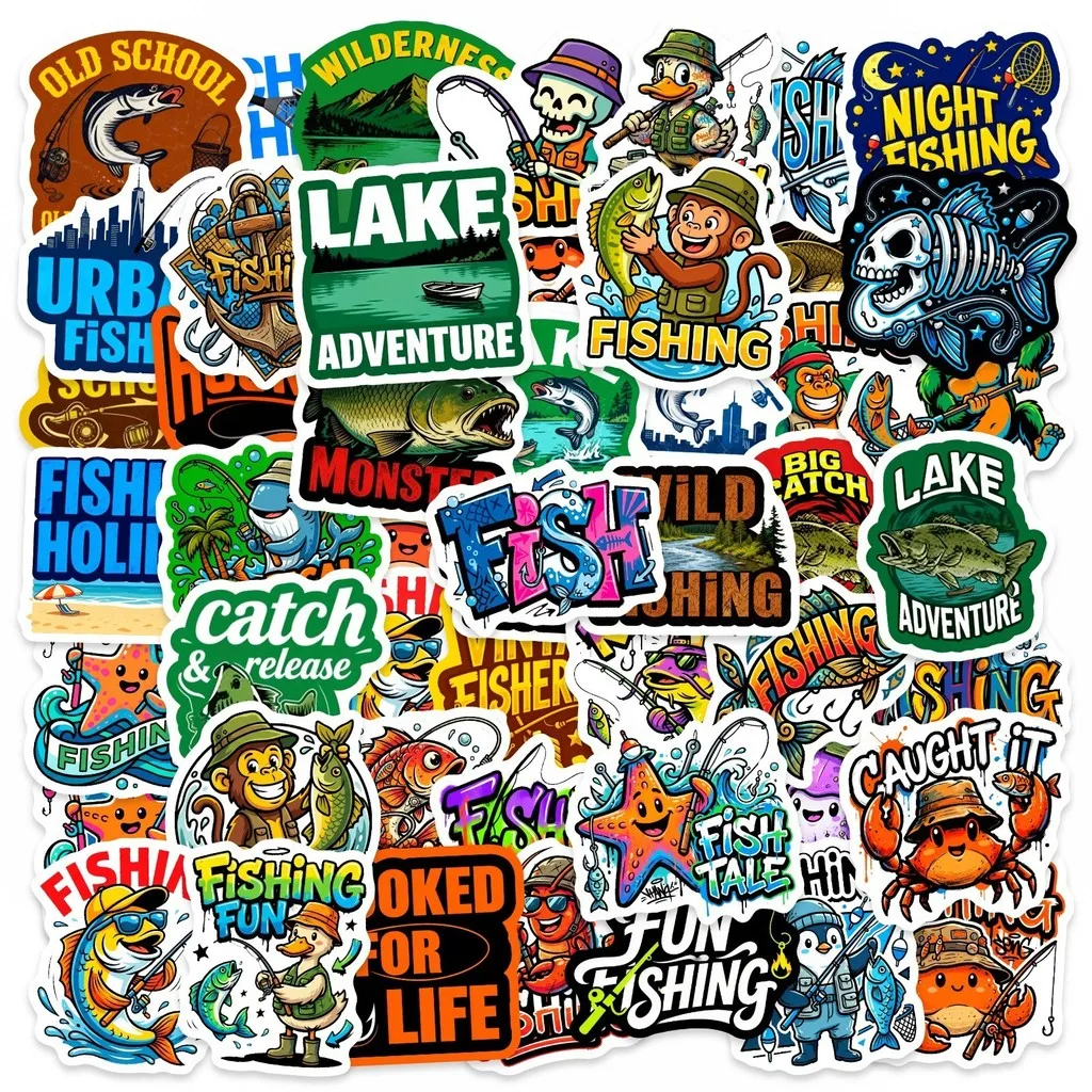 50Pcs Cool Fishing Cartoon Stickers, Waterproof Wear-resistant Decals for Lure Anglers Decor for DIY RecordingYourLife Store