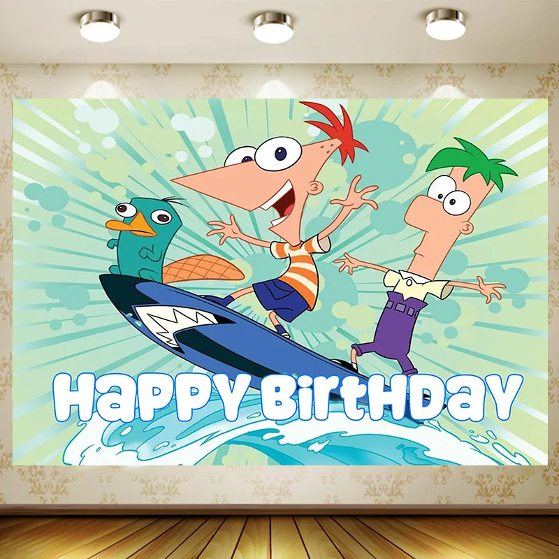 Phineas and Ferb Backdrop Children Birthday Supplies Girl Princess Party Banner Kid Cartoon Decoration Background Photography