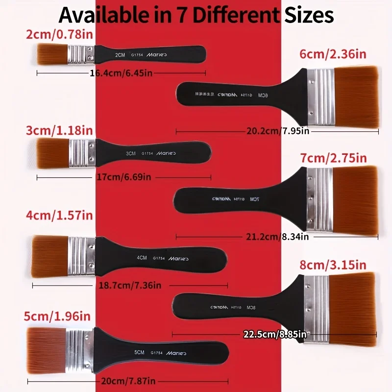 1pc Marie\'s Nylon Flat Brush with Wooden Handle 7 Different Sizes- Perfect for Applying Gesso, Acrylic, Oil, Gouache, DIY Paint
