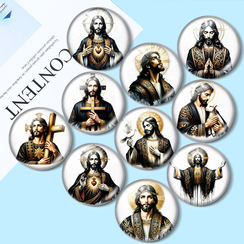 Jesus Christ Clipart Watercolor art 10pcs 12mm/25mm/30mm Round photo glass cabochon demo flat backMaking findings