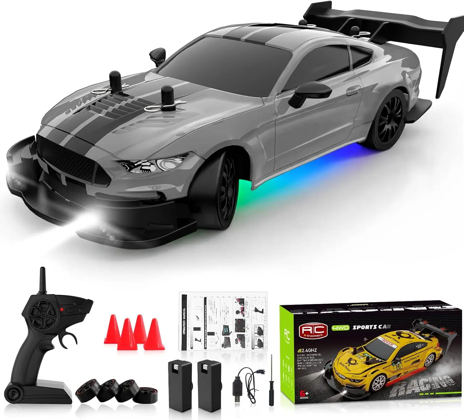 

RC Drift Car 1/20 Scale 2.4GHz 4WD Remote Control Car with Led Lights 22KM/H High Speed Rechargeable
