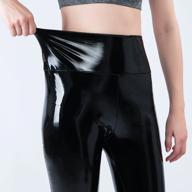 women\\\'s latex leggings Push Up Women Black Leggings High Waist Elastic PU Leather Skinny Pants Shiny Wet Look Metallic Latex