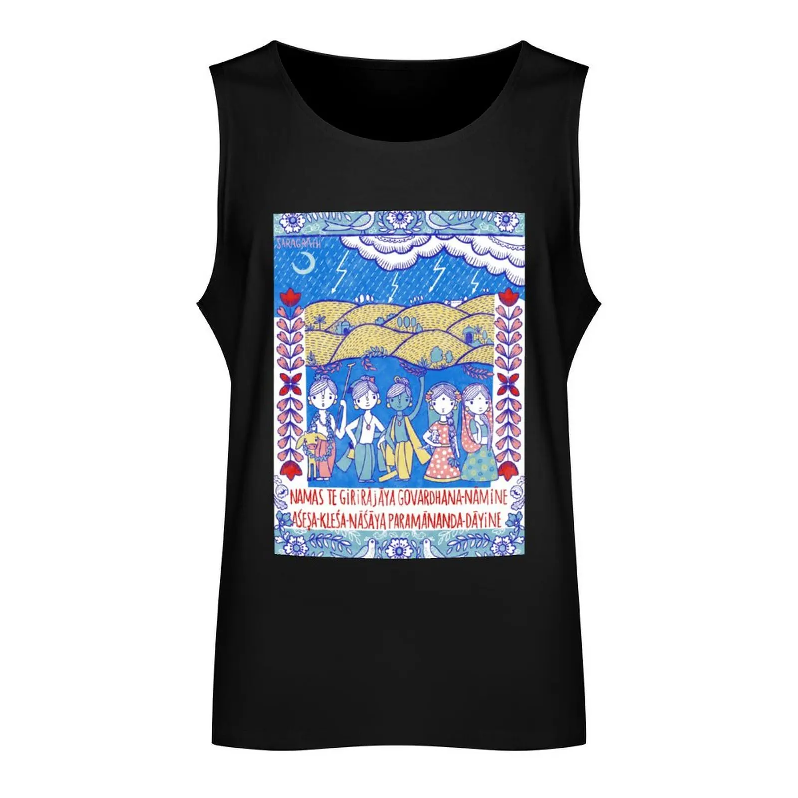 Krishna lifting Govardhana hill. Tank Top Gym T-shirts for men t-shirts man Men's sleeveless gym shirts