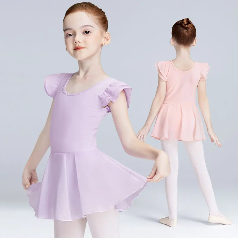 

Girls Ballet Skirted Leotard Ruffle Sleeve Dress with Lining Toddlers Kids Leotard Tutu Dress Ballet Dance Dress Closed Crotch