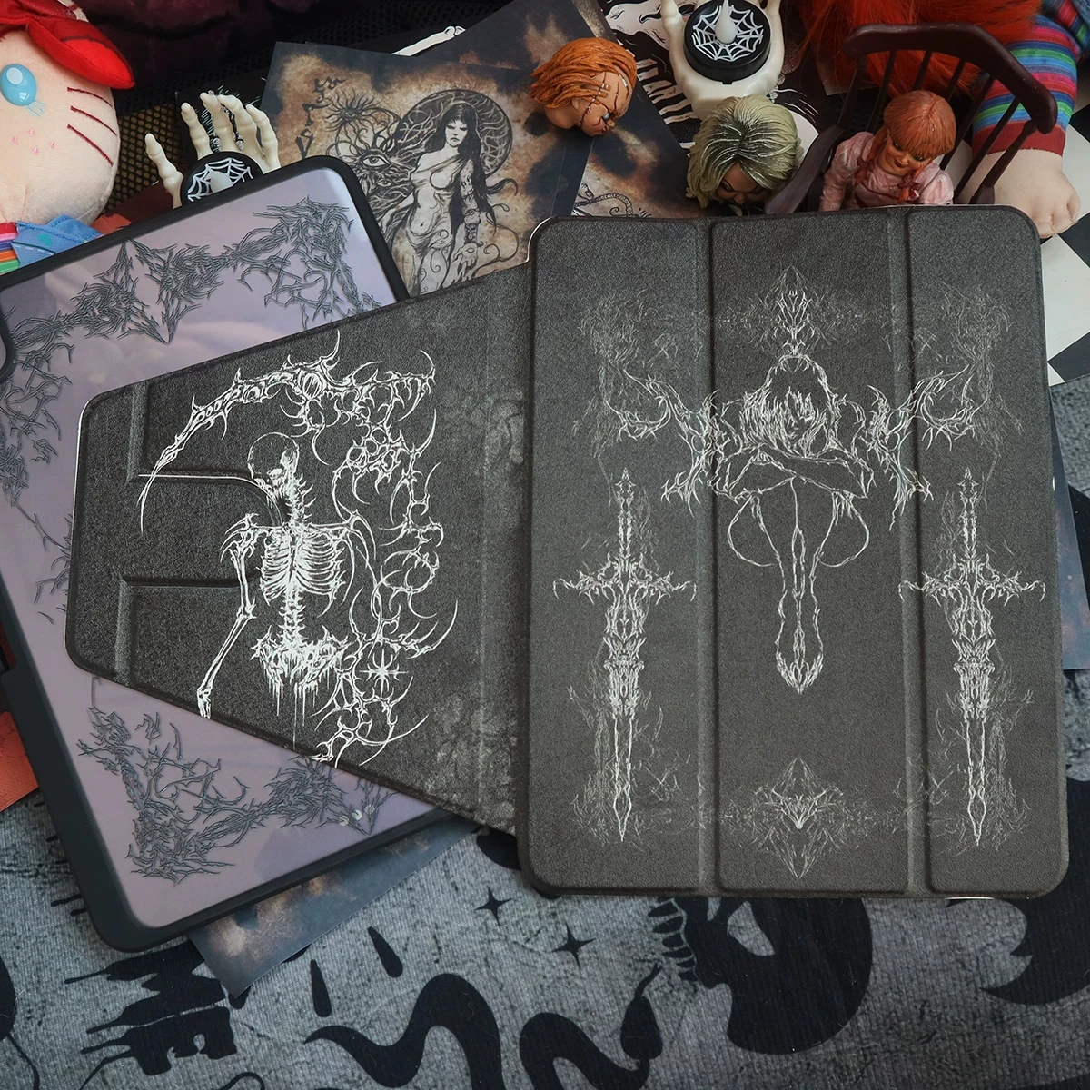 European Dark Lines Gothic Tablet Cover For iPad Pro 13 11th M5 M4 12.9 A16 8 7 9th 10th Air 11 M2 M3 MINI Rotate 3-Fold Case