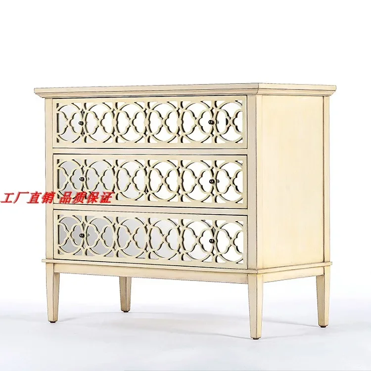 Solid Wood Glass Chest of Drawers Locker French Simplicity Lobby Entrance Cabinet Curio Cabinet