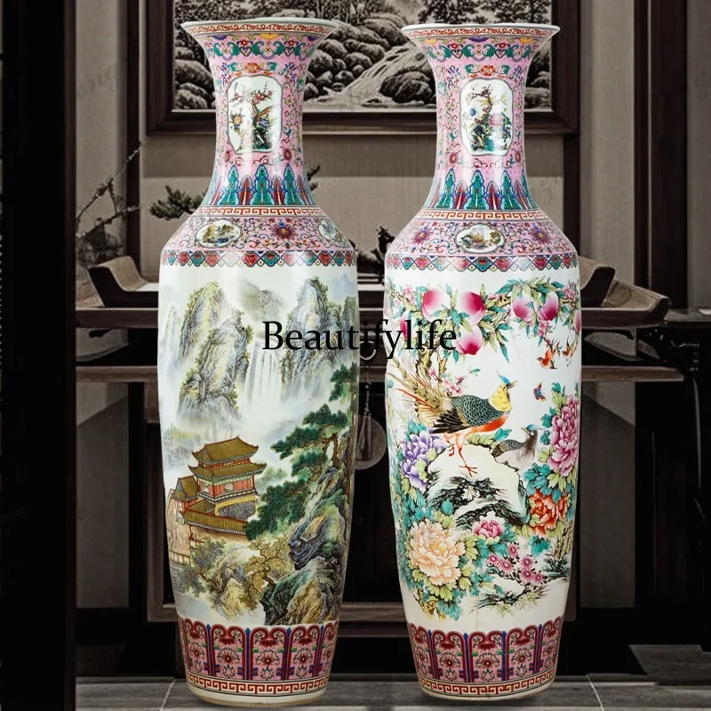 Jingdezhen ceramics floor-to-ceiling vase pastel living room hotel company opened housewarming ornament
