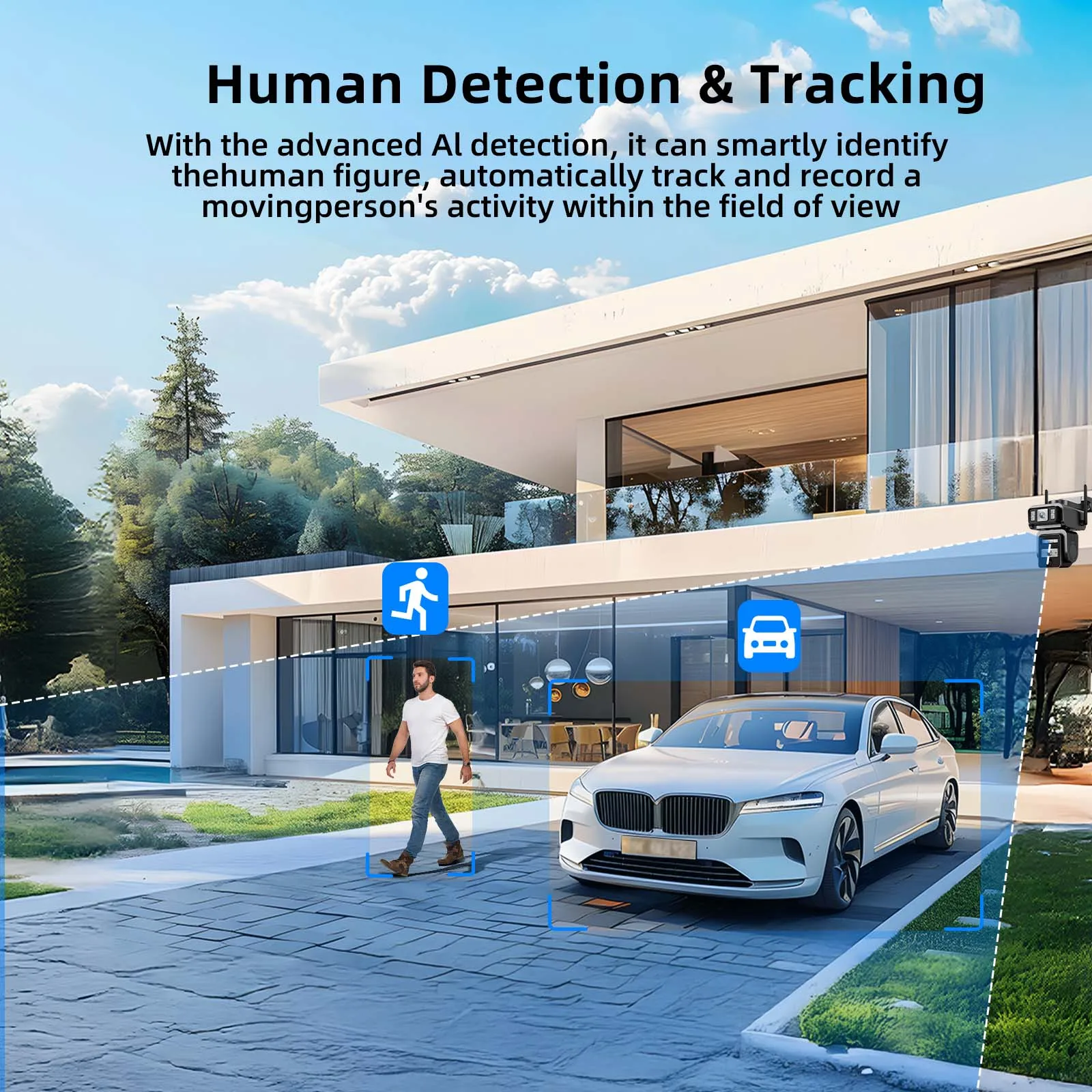 كاميرا شمسية بعدسة مزدوجة، كاميرا مراقبة خارجية، لوحة WIFISolar مع بطارية CCTV PZT IP، حماية أمنية للكاميرا