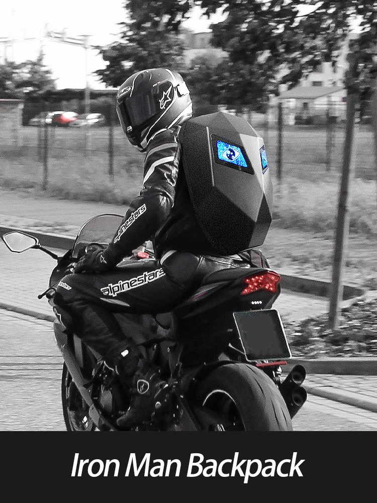 Motorcycle riding backpack, backpack, LED light waterproof riding full helmet bag, simple, cool and fashionable riding bag