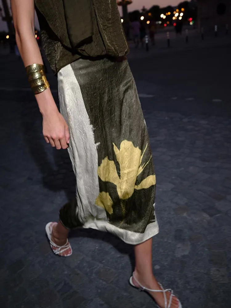 Jupe mi-longue imprimée effet plissé pour femmes, Design Sensation, petit ence, Costume de scène ethnique, haut en T, automne 2025