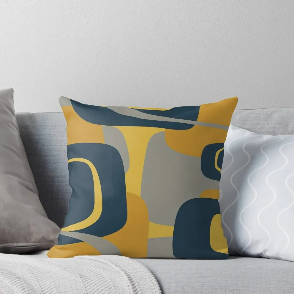 Mid Century Modern Retro Abstract Pattern in Navy Blue, Mustard Yellow, and Gray Throw Pillow Pillow Cases Decorative pillow