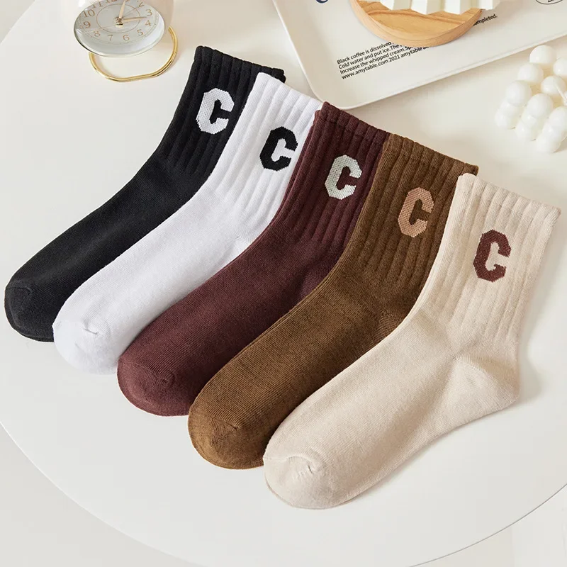 5 Pairs Women's Cute Expression Printed Ankle Socks Comfort Interesting Spring Autumn Medium Tube Sock Girls' Short Socks