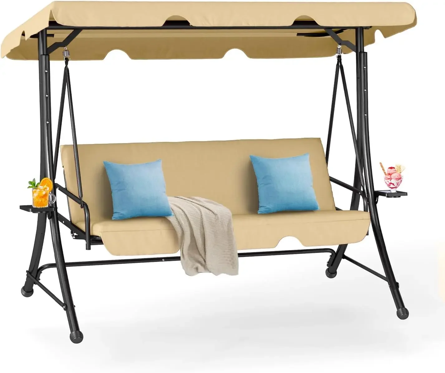 

2-in-1 Outdoor Patio Swing 3-Seat Porch Swing with Adjustable Canopy and Removable Cushions, Perfect for Patio, Backyard,