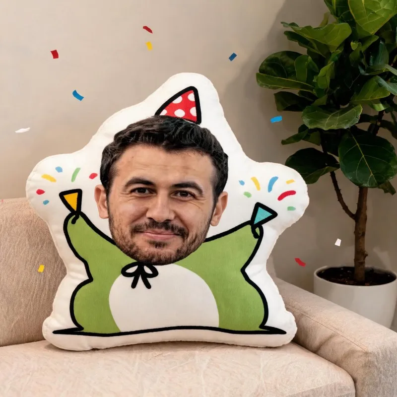 Custom Personalized Photo Face Star Shaped Pillow, Funny Celebration Custom Picture Decorative Cushion, Unique Home Decor Accent