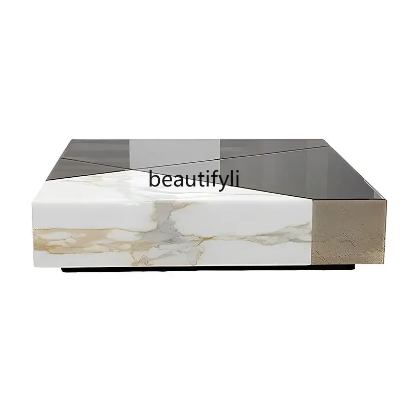 

LXSquare coffee table minimalist modern design marble coffee table silver mirror edge glass tea tableSSS
