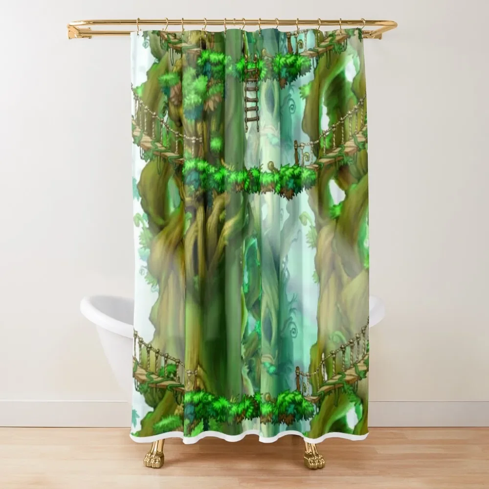 MapleStory Ellinia Tree Dungeon Nostalgic Shower Curtain Modern Bathroom Accessories Elegant Bathroom Bathroom Decor Curtain