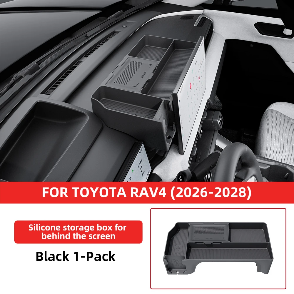 Silicone for Toyota RAV4 2026-2028 Behind Dashboard Screen Storage Box Black Organizer Tray Interior Accessories Upgrade Kit