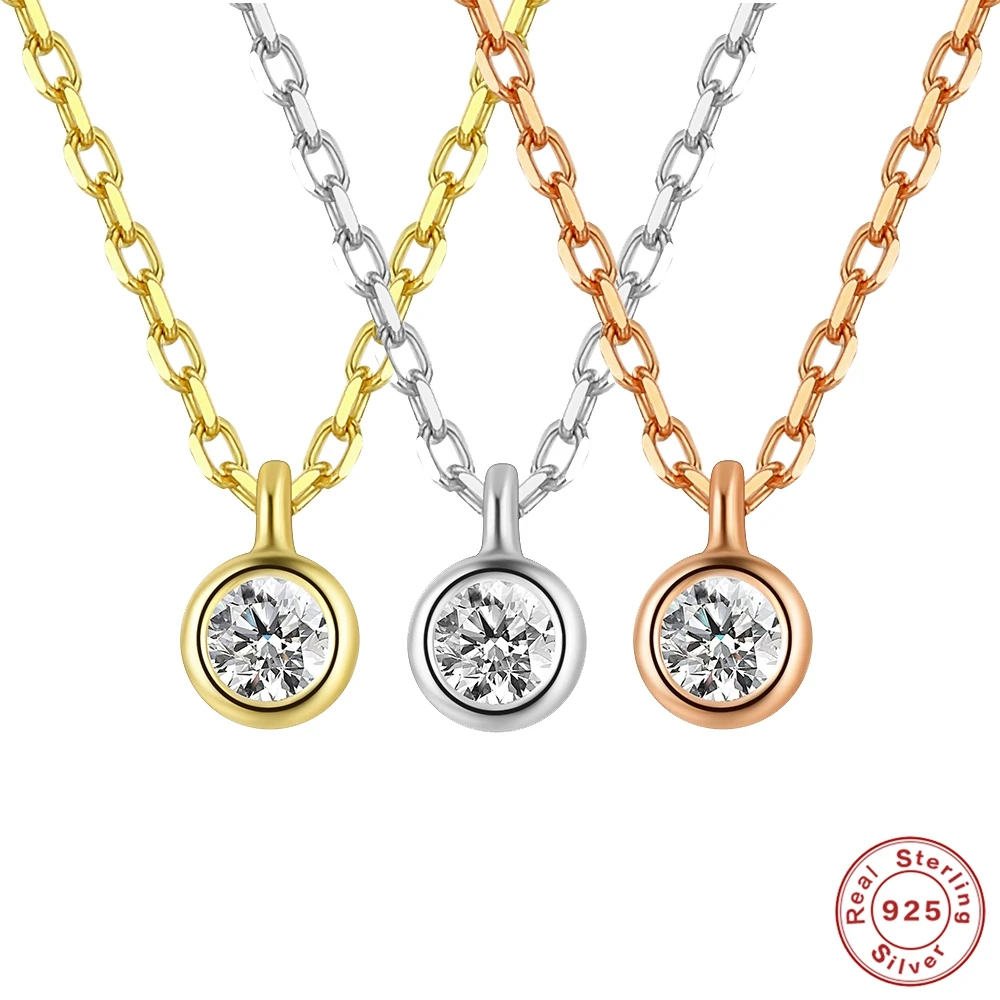 

AIDE 925 Sterling Silver 3mm Necklace Versatile Sparkling Round Zircon Clavicle Chain for Women Gold Silver Rose Gold Fine Jewel