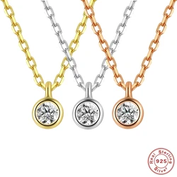 AIDE 925 Sterling Silver 3mm Necklace Versatile Sparkling Round Zircon Clavicle Chain for Women Gold Silver Rose Gold Fine Jewel