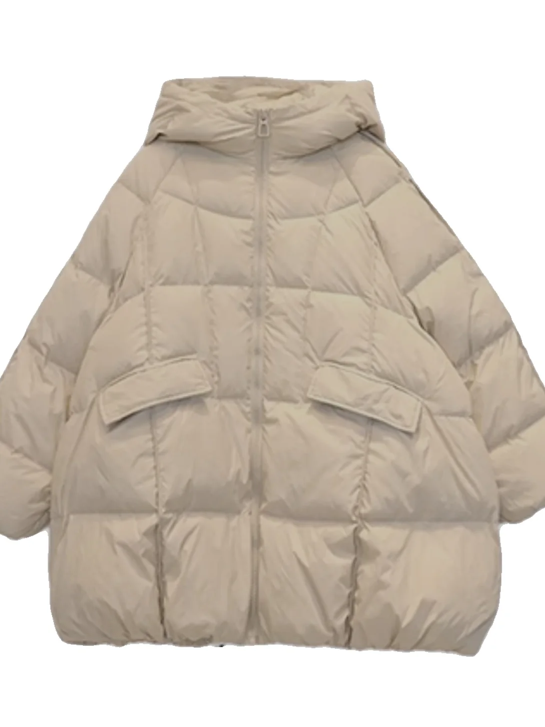Women's white duck down down down jacket, casual winter bread jacket, zipper closure hooded commuting friendly jacket for women