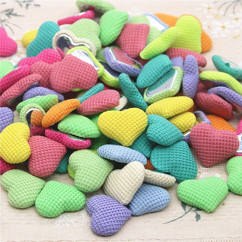 30pcs Colorful Pure Color Fabric Covered Heart Flatback Buttons Garment DIY Accessories