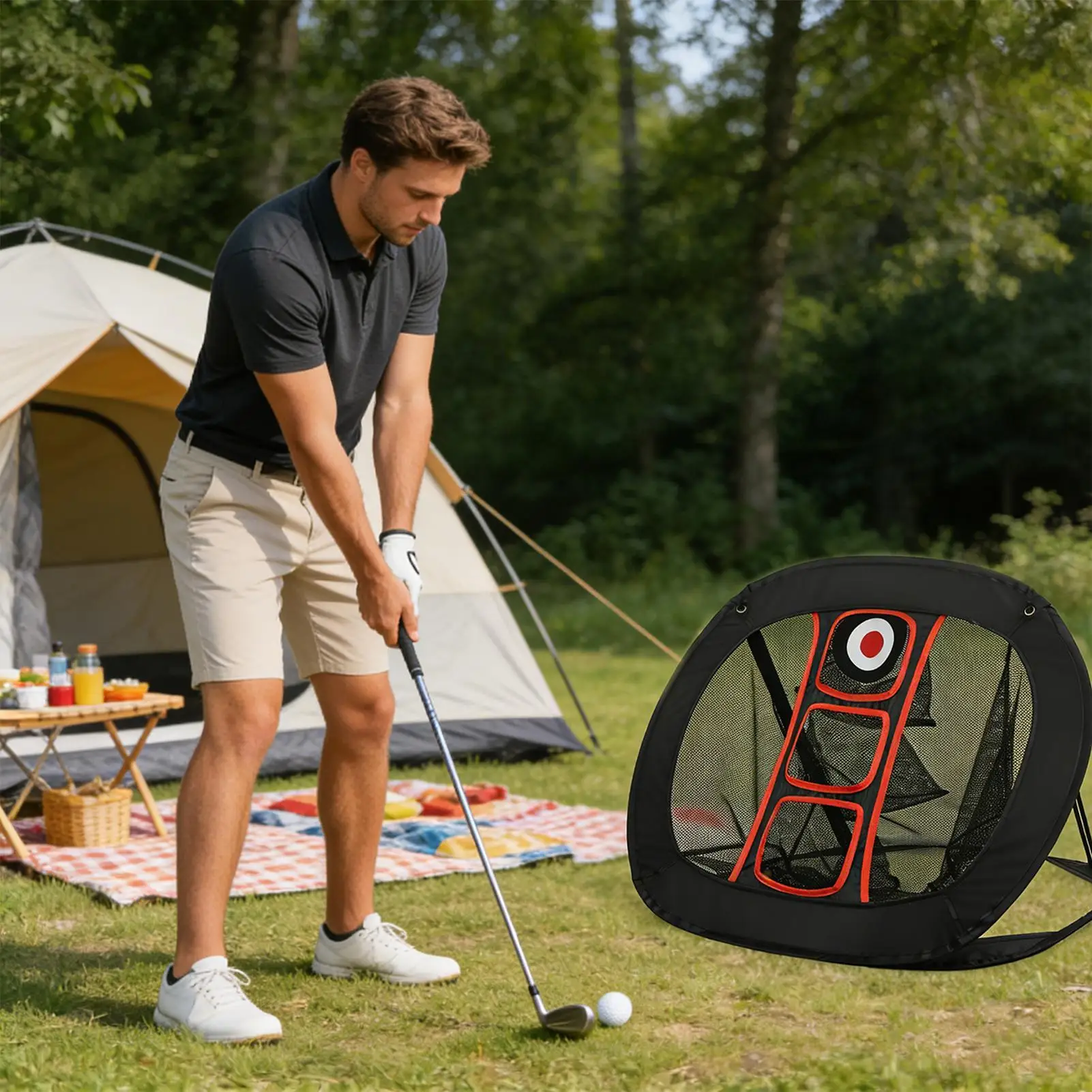 Indoor Chipping Net Foldable Nylon Professional Chipping Target Golf Net Set For Hitting Swing Practice Indoor Outdoor Backyard