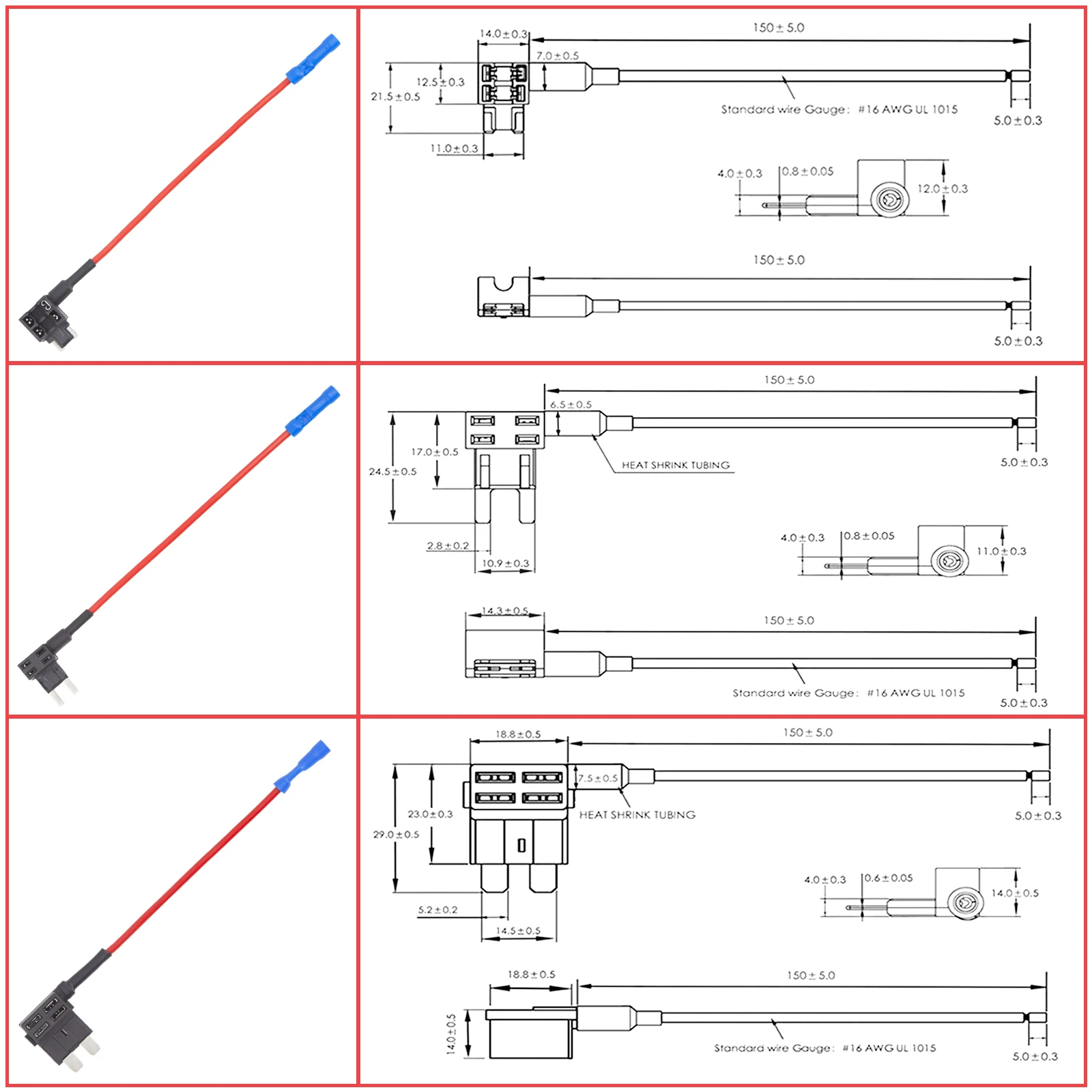 Standard/Mini/Low Profile Mini Blade Fuse Holder 12V Dual-slot Tap Adapter Add-a-Circuit for Auto Car Truck Boat Auto RV Camper