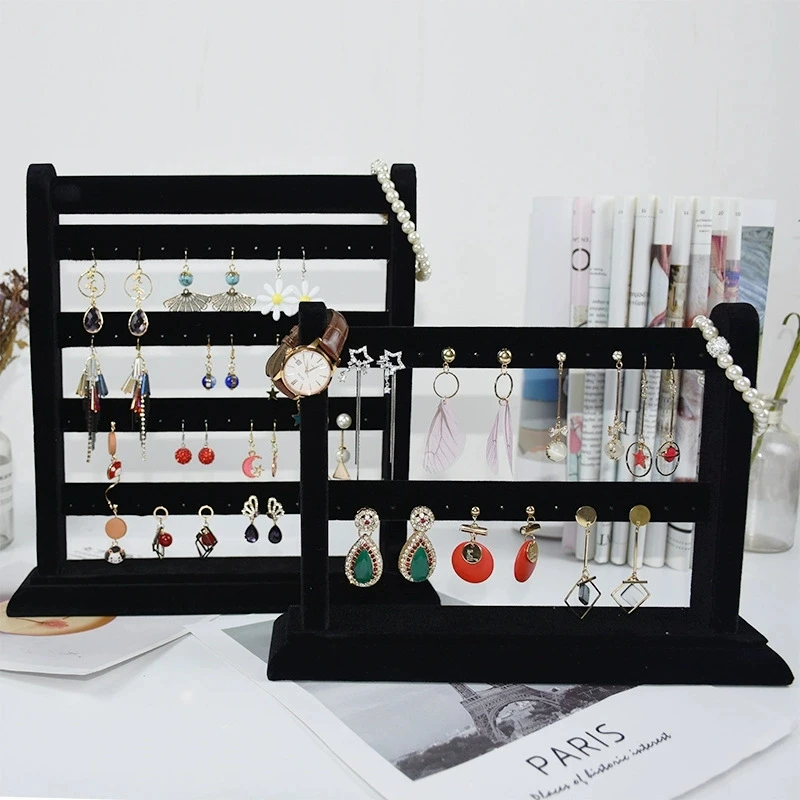 

1pc Fashion Velvet Earrings Display Stand Multilayer Stud Earring Necklace Bracelet Jewelry Storage Holder Counter Showcase Prop