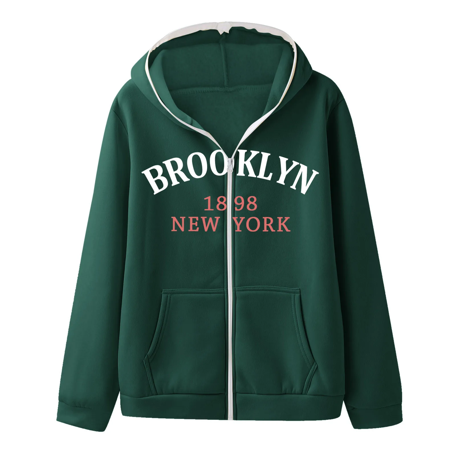 Men Hip Hop Hoodie Autumn Winter New York Printed Zipper-Up Hooded Pocket Long Sleeve Tops Sweatshirts Loose Vintage Tracksuits