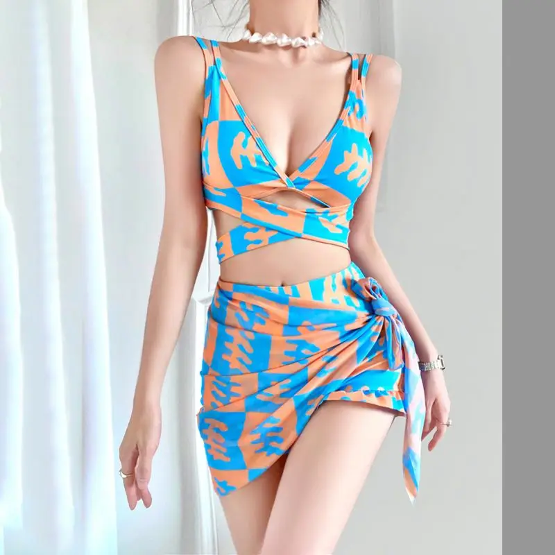 Sexy Slimming Sleeveless Sling High Waist Backless Fashion Letter Printed Beach Vacation Casual Women's Clothing Bikinis Set