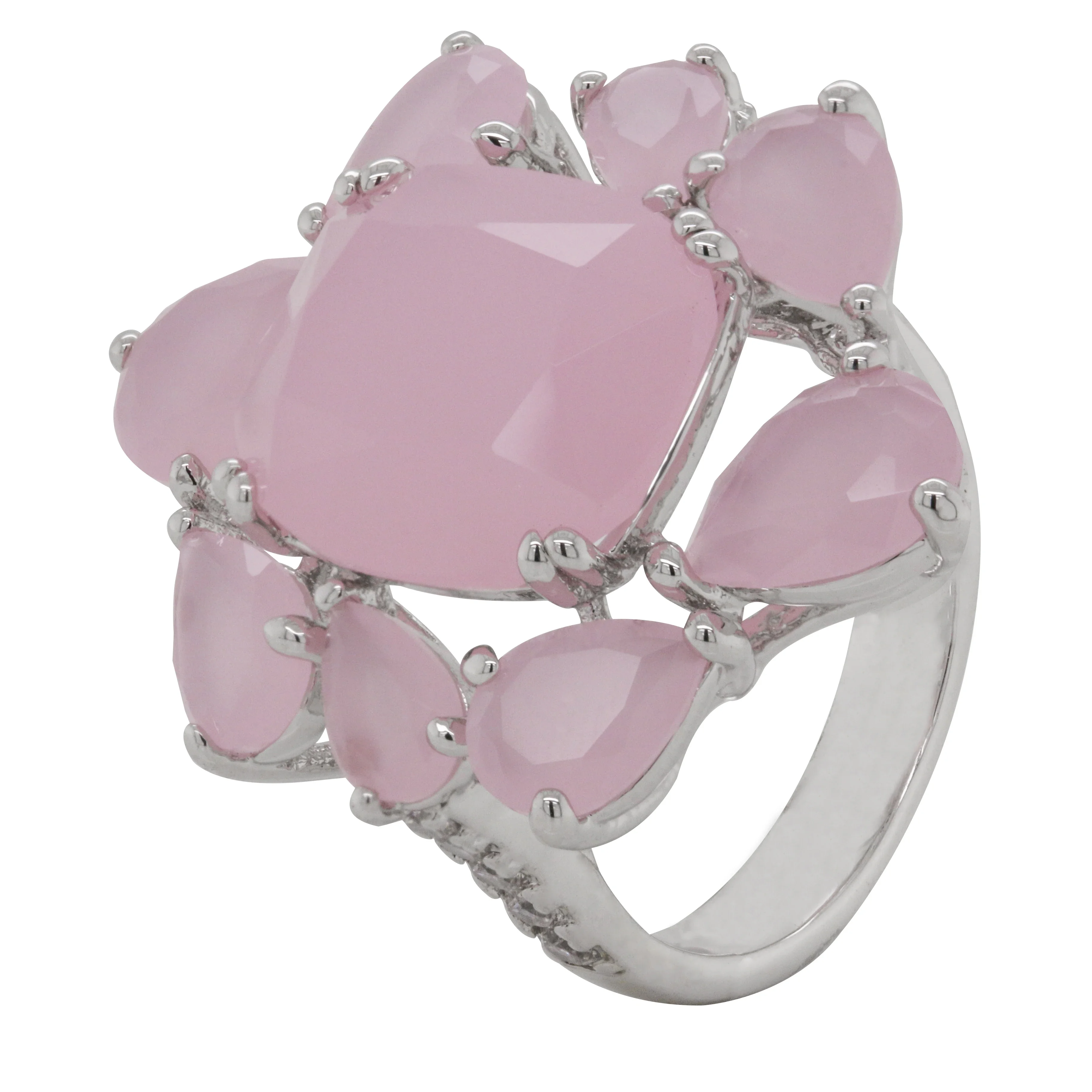 

Cherry Blossom Ring with Cut Cubic Zirconia and Pomegranate Shaped Pink Ruby 14K Gold Plated