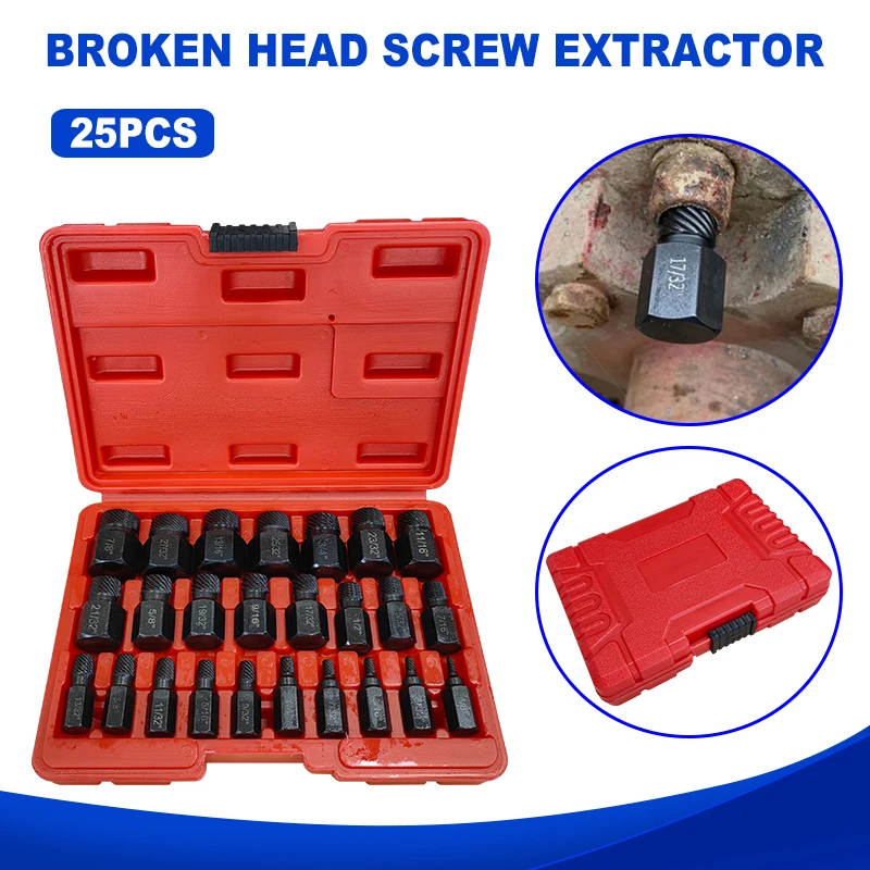 25pc Imperial Broken Head Screw Extractor Multiple Spline Keys Sliding Teeth Amaged Screw Removal Tool Set