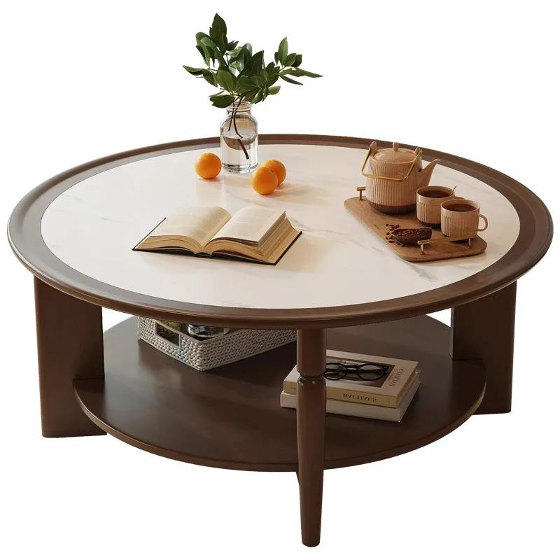 

coffee table living room household small apartment sofa side table 2024 new American rock slab round small round table