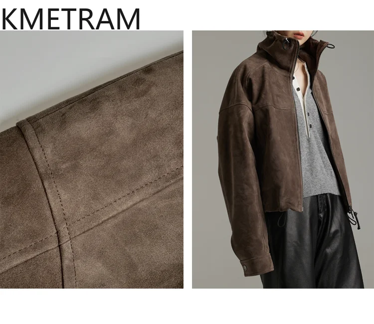 KMETRAM 100% Natural Sheepskin Reverse Suede Genuine Leather Jacket Old Money Aesthetic Short Women Clothing 2025 Autumn пальто