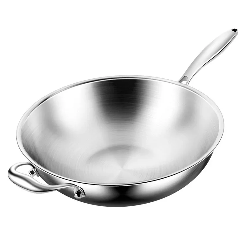 KENGQIANG 316 stainless steel frying pan Uncoated round bottomed wok Food grade gas stove induction universal cookware