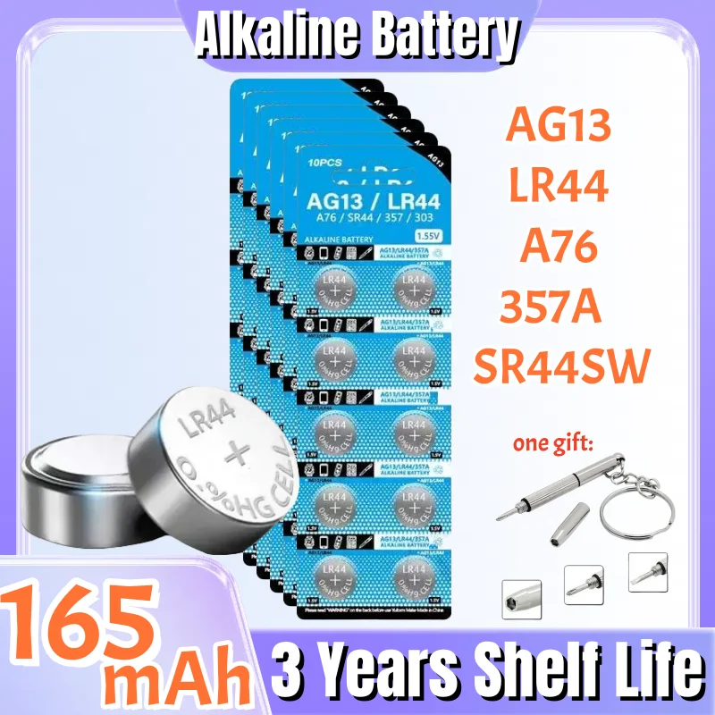 

2-100PCS LR44 AG13 Button Cell Battery 1.5V 357A SR44 LR1154 Button Coin RW82 SR1154 SP76 Batteries for Watch Toys Remote
