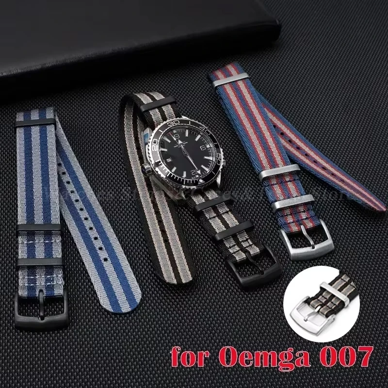 Nylon Watch Strap for Omega 007 for Seamaster 300 Canvas Watchband 18mm 20mm 22mm 24mm for Seiko Men Sport Bracelet Wrist Band