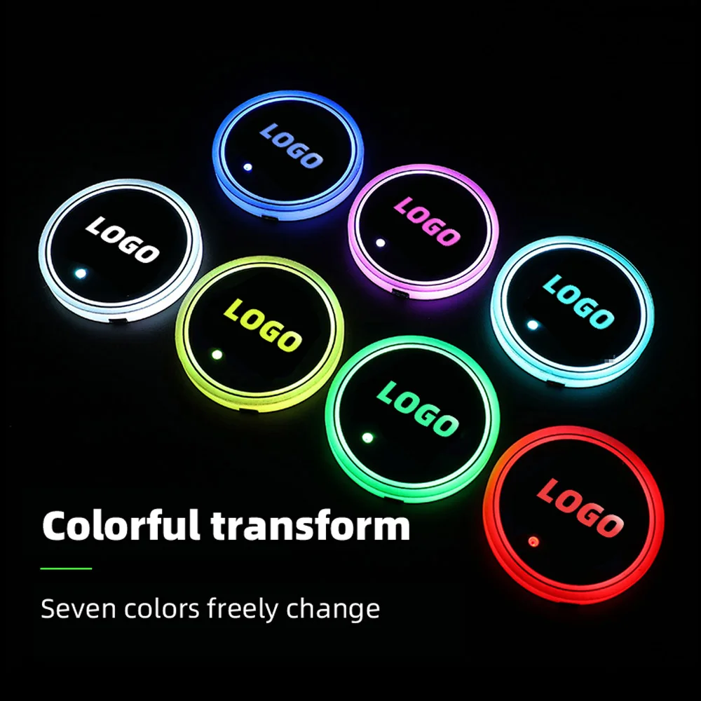 USB Charging Universal 2pcs Auto Led Car Cup Holder Bottom Pad  Car Atmosphere Light Non-Slip for Tesla for Mercedes for Bmw