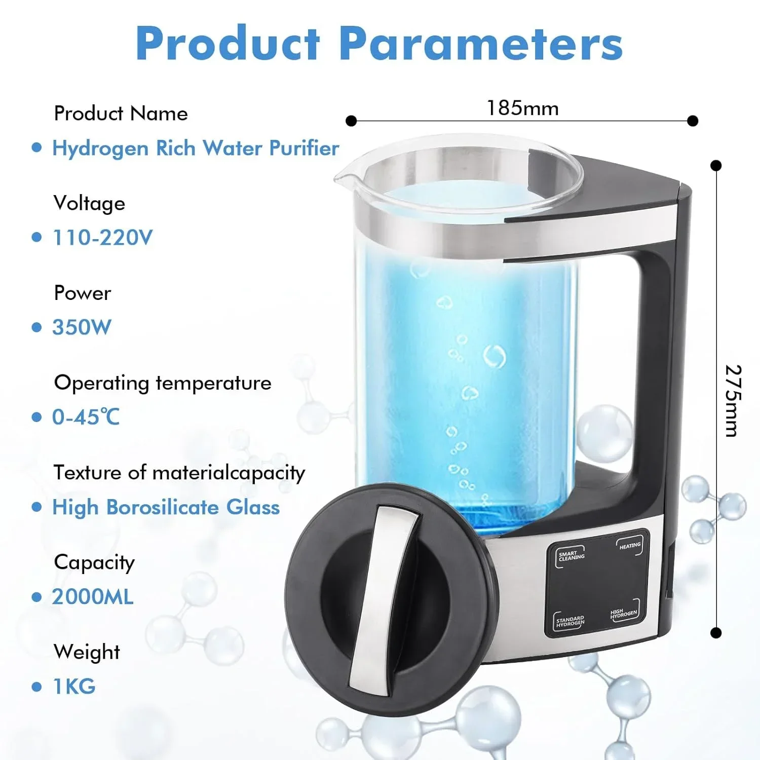 Hydrogen Enriched Water Cup Upgraded 1800 PPB Hydrogen Generator with SPE and PEM Technology Home Travelling