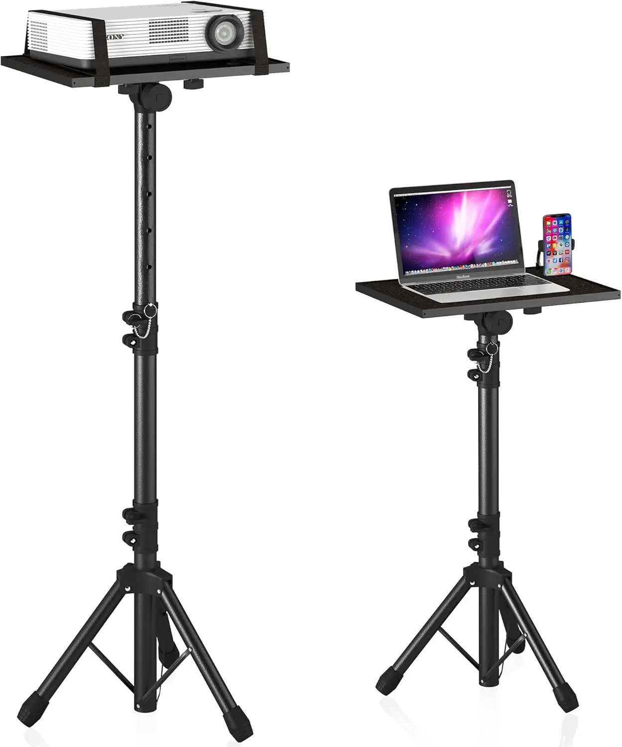 

Adjustable Projector Stand Tripod 23.5-46.5in with Gooseneck Phone Holder, Heavy Duty Laptop Floor Stand for Office Home Stage Studio DJ