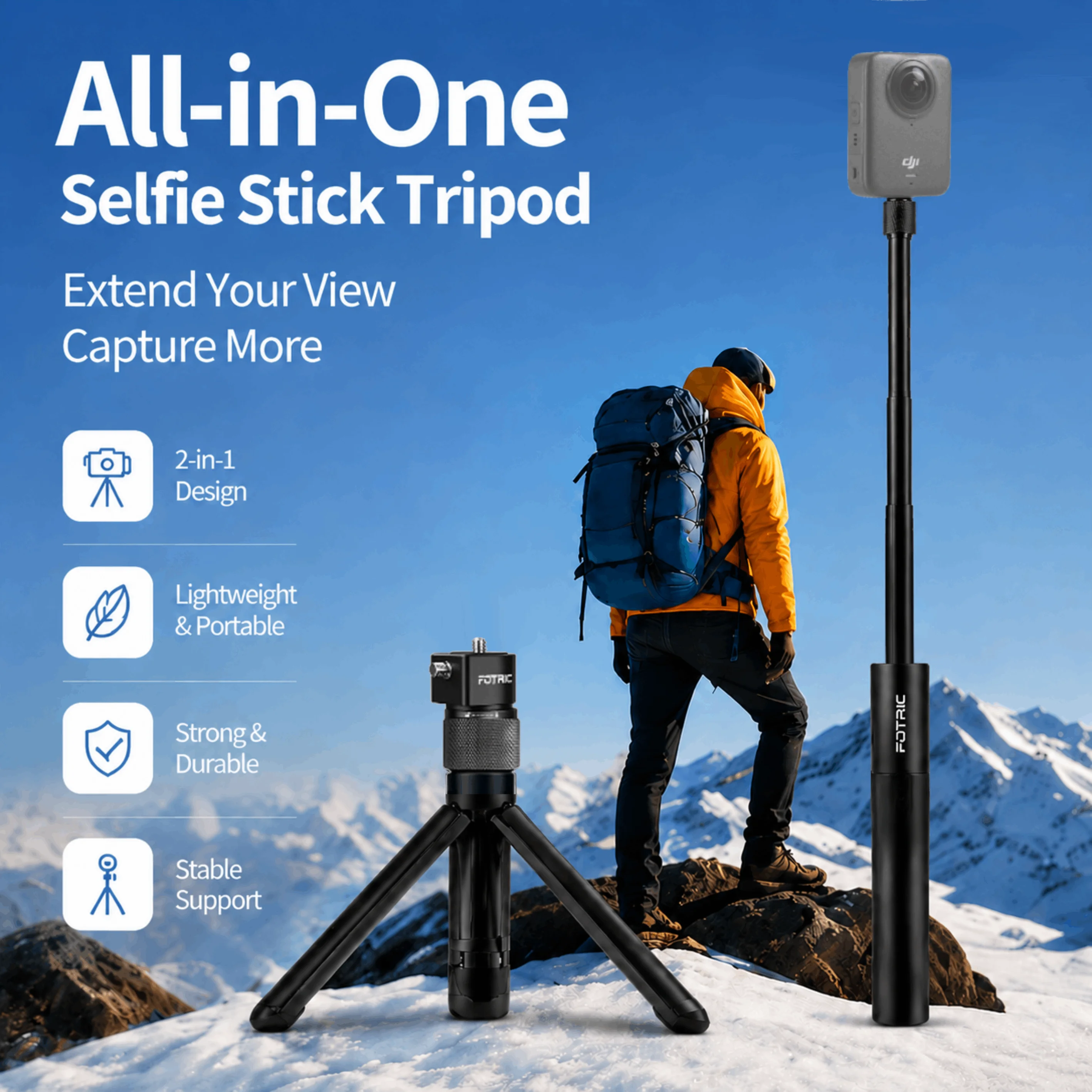 FOTRIC Bullet Time Handle Tripod Bundle 360° Rotating Grip For Insta 360 X4/X3 DJI Pocket 3 Gopro Universal Selfie Stick