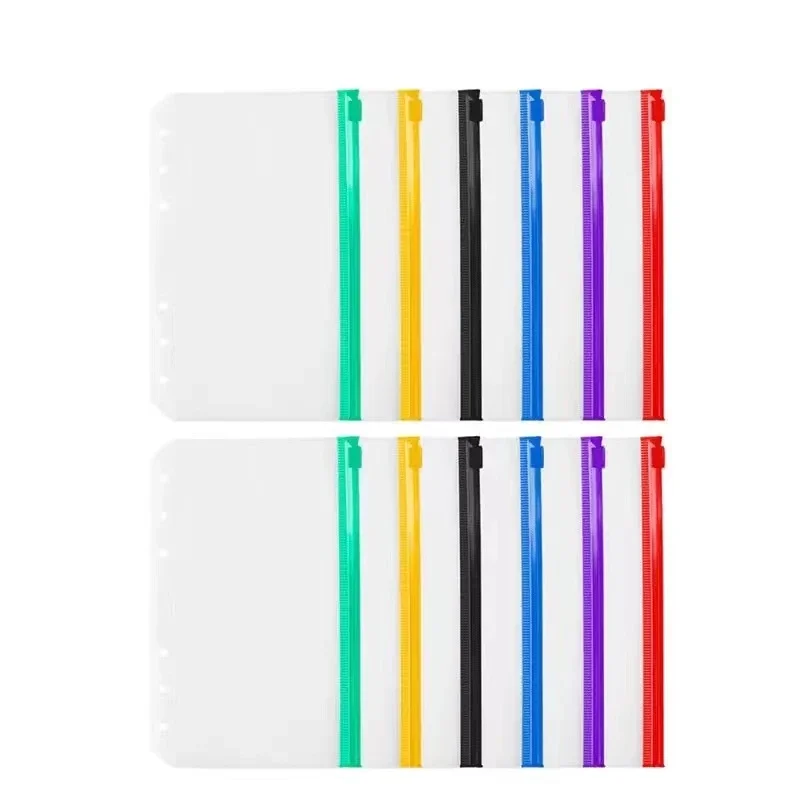 Saco Zipper para Diário e Notebook, Saco De Armazenamento De Filme, Saco De Notebook De Folhas Soltas, Pasta, Organizadores De Escritório, Documento De PVC, 6 PCs, 12PCs